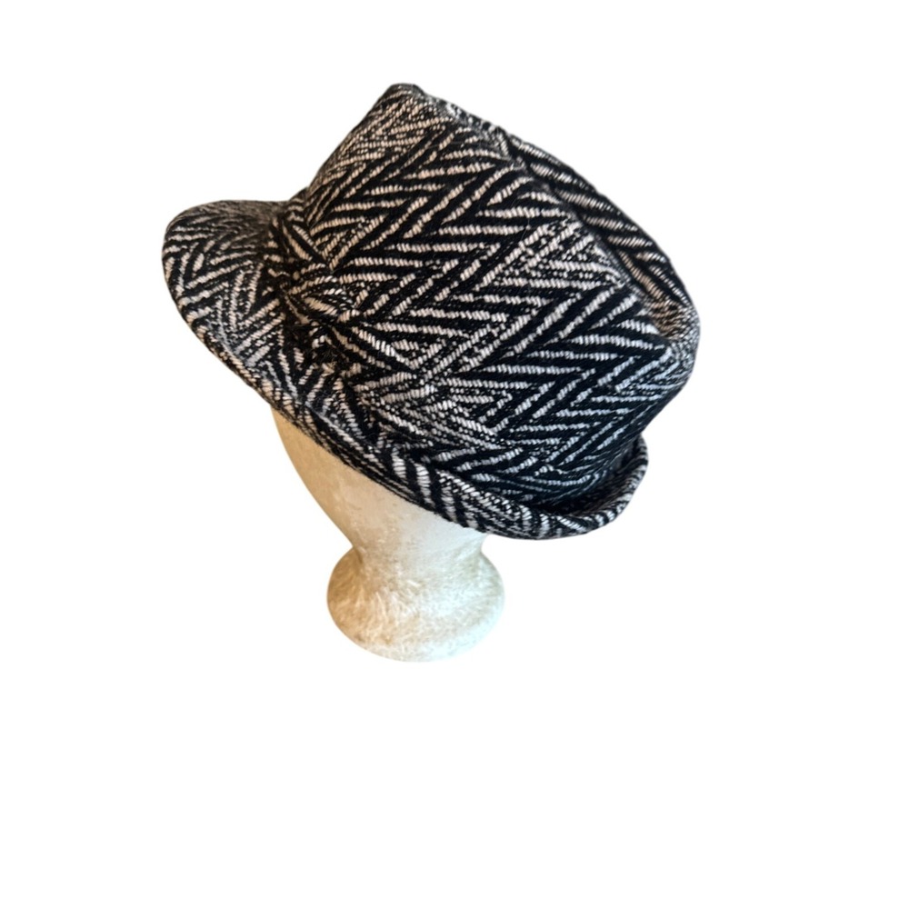 Antonello Serio Made In Italy Black & White Herringbone Fedora Hat Size 57